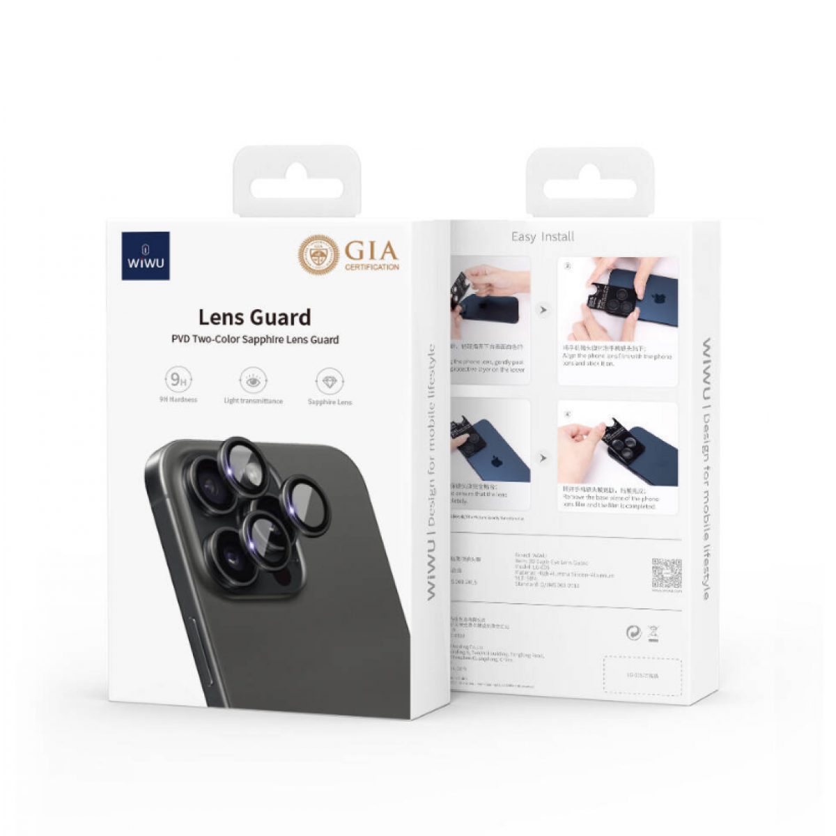 Защитное стекло для задней камеры iPhone 15 Pro Max Black WIWU