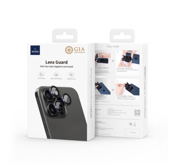 Защитное стекло для задней камеры iPhone 15 Pro Max Black WIWU