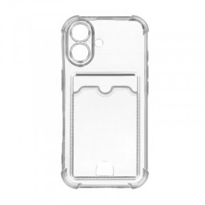 Чехол  с визитницей для Apple iPhone 16 Plus силикон, прозрачный