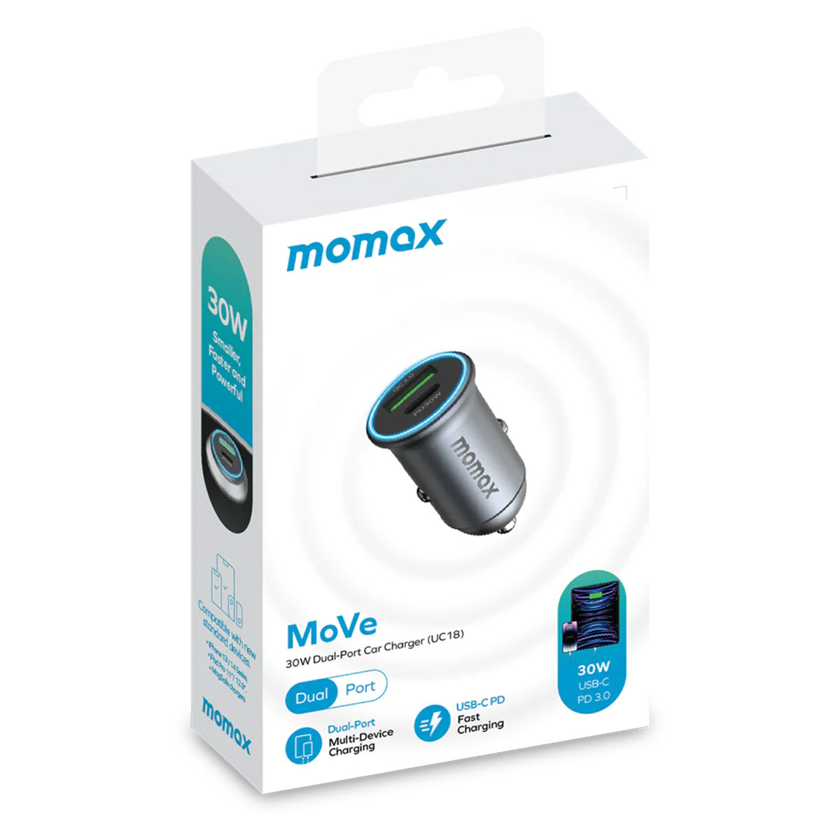 АЗУ Momax UС18 30W 1U+1C, Gray